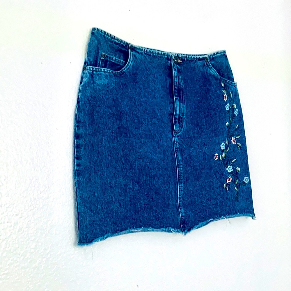 Floral Denim Midi Skirt